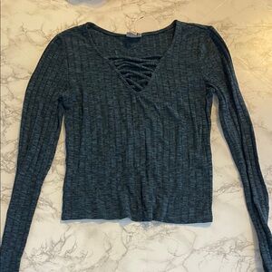 Cape Juby Charcoal Long Sleeve V-Neck Top